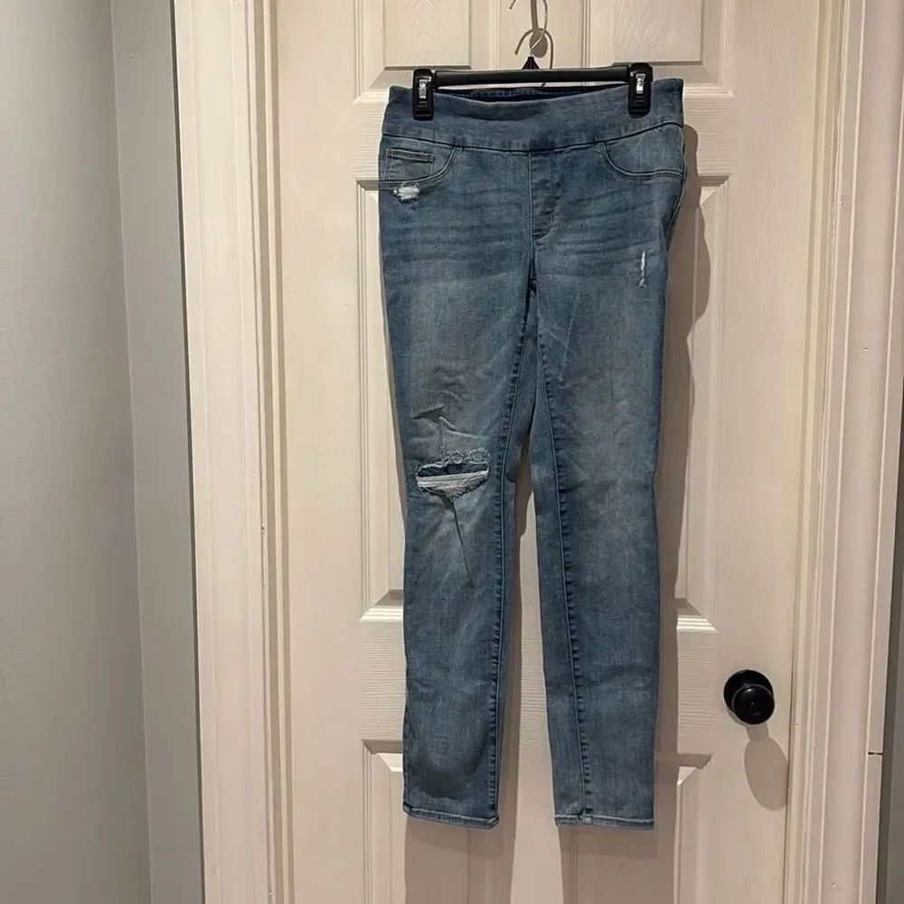 Chico’s distressed jeggings skinny pull on jeans SZ 2R